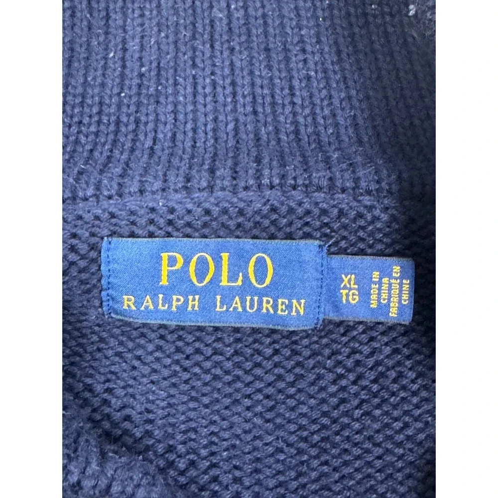 Polo Ralph Lauren 12.M Yacht Challenge Sweater Men XL Navy Red Stripe Shawl Neck
